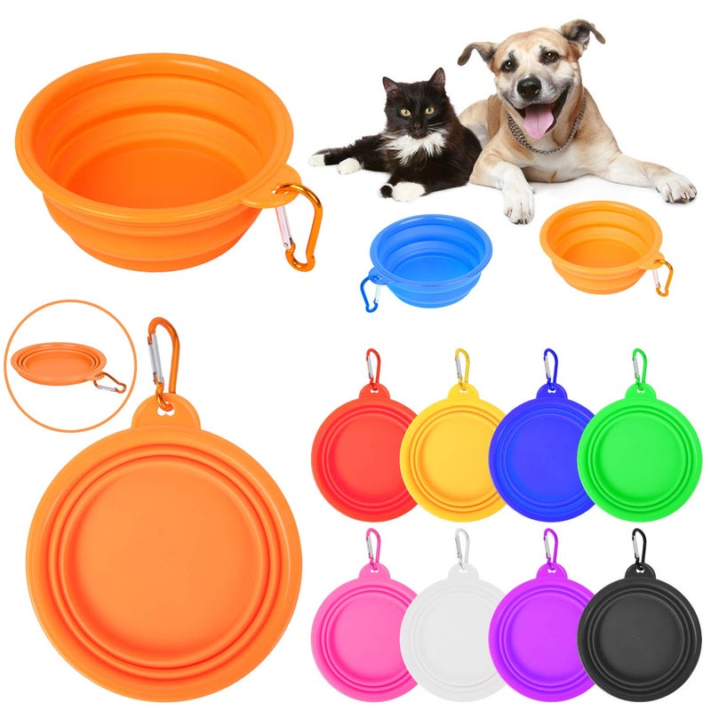 PROLOSO 9 Pcs Collapsible Dog Bowl Foldable Expandable Silicone Cup Dish for Pet Cat Food Water Feeding Portable Travel Bowl with Carabiner - Image 2